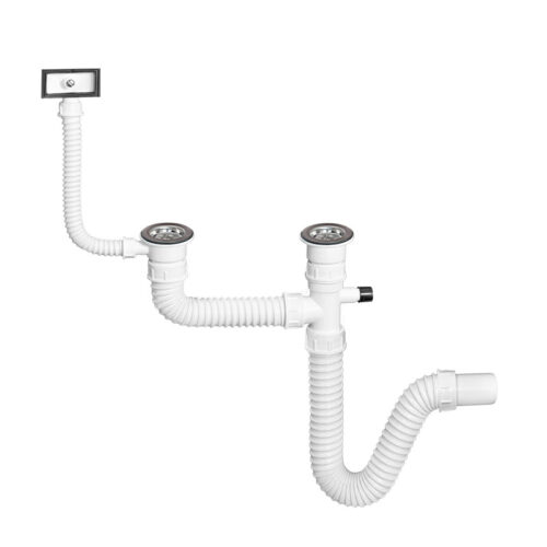 Sifon za dvodelnu sudoperu sa prelivom i priključkom za mašinu Texo